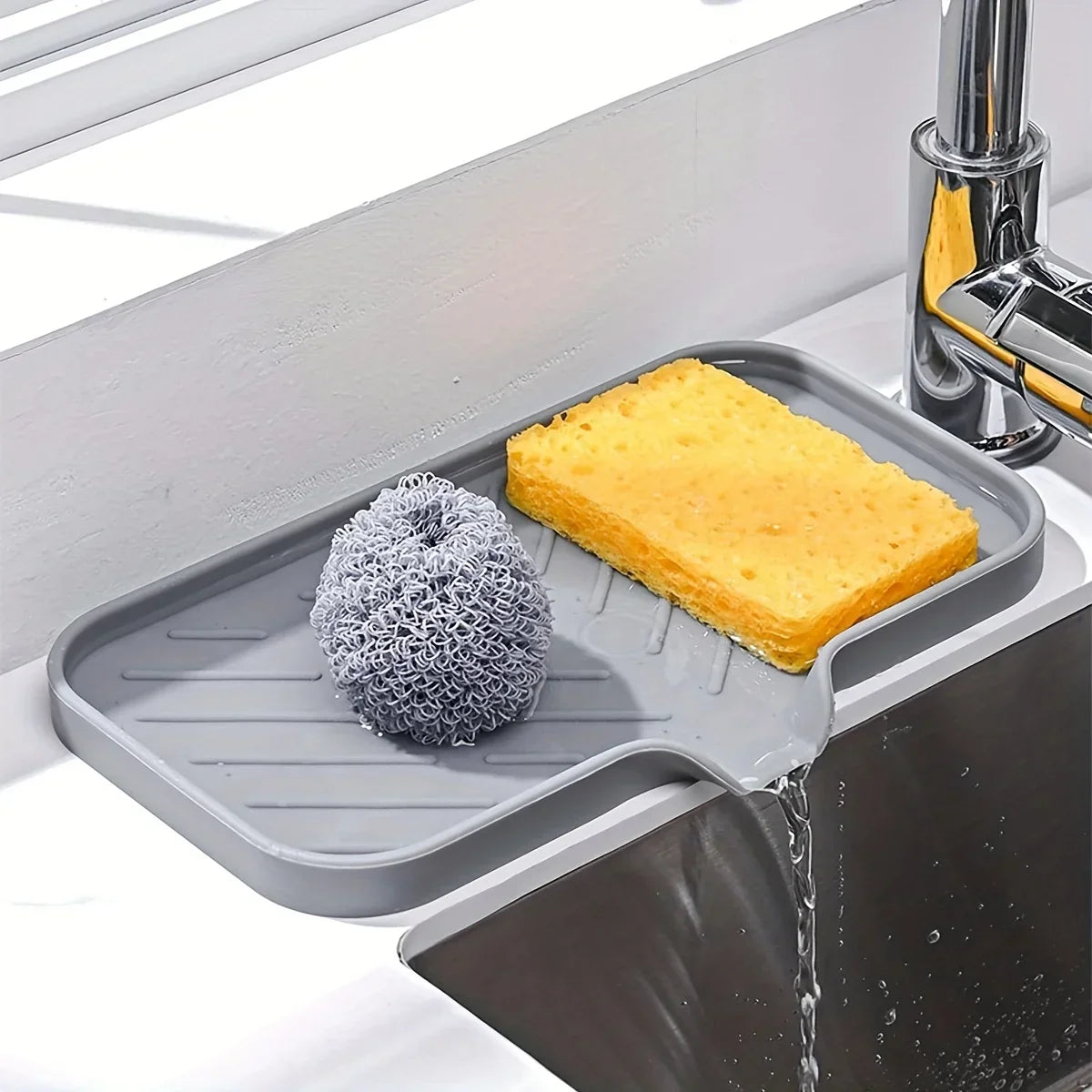 Sink Silicone Tray With Drain Soap Sponge Storage